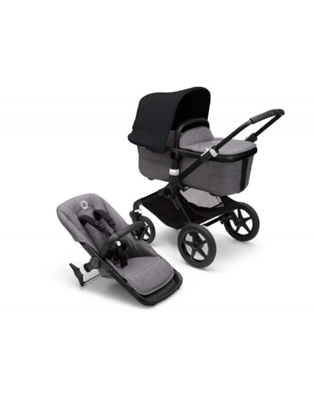 Universalus vežimėlio komplektas 2in1 Bugaboo Fox 3 Midnight black/grey melange/black važiuoklė