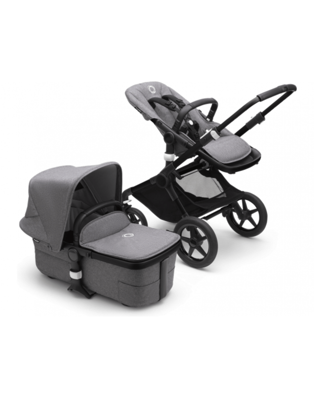 Universalus vežimėlio komplektas 2in1 Bugaboo Fox 3 Grey melange/grey melange/black važiuoklė