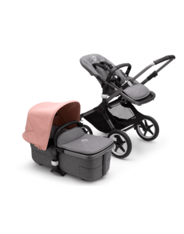 Universalus vežimėlio komplektas 2in1 Bugaboo Fox 3 Morning pink/grey melange/graphite važiuoklė