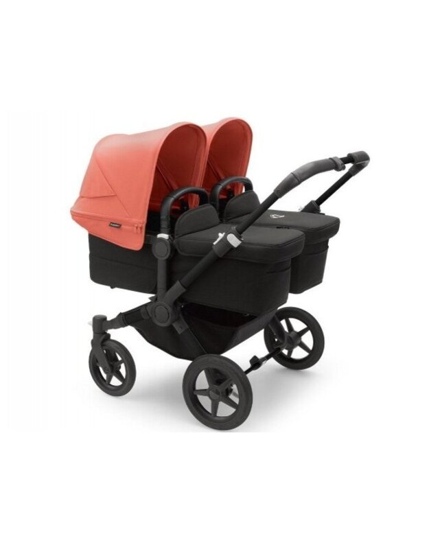 Universalus vežimėlis dvynukams Bugaboo Donkey 5 TWIN - Black/Midnight Black/Sunrise Red