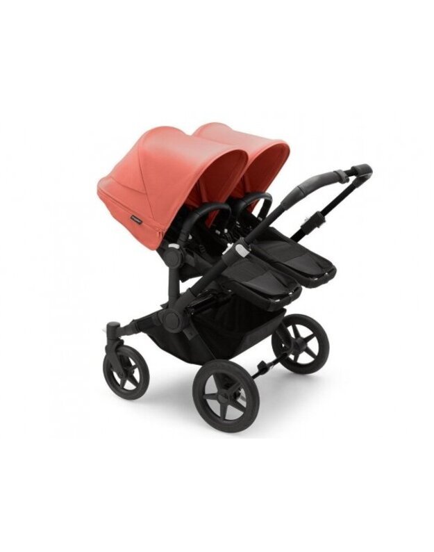 Universalus vežimėlis dvynukams Bugaboo Donkey 5 TWIN - Black/Midnight Black/Sunrise Red