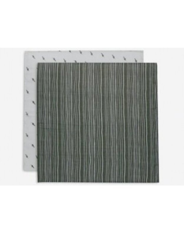 Jollein medvilnės merliukai 70x70cm StripeOlive/Leaf Green 2vnt